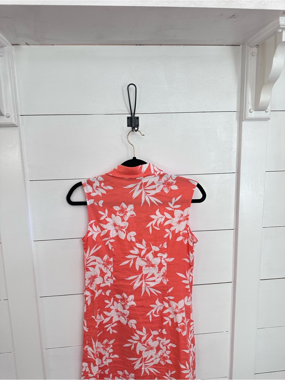 Tommy Bahama XS orange-white tropical floral linen button down sleeveless dress - Picture 9 of 12